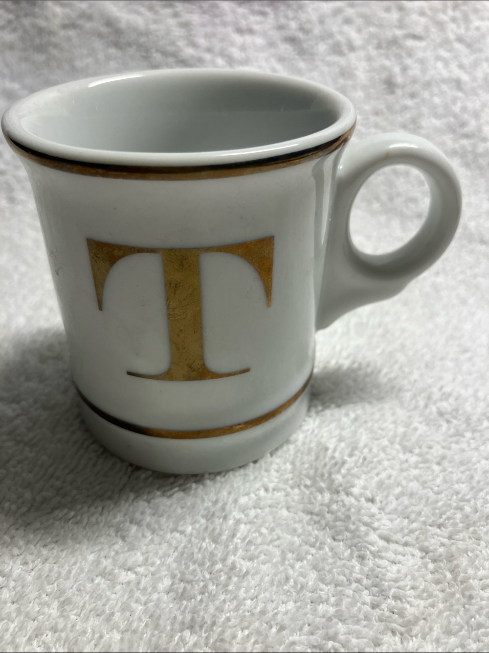 Monogram T White and Gold Porcelain Espresso Cup Williams Sonoma